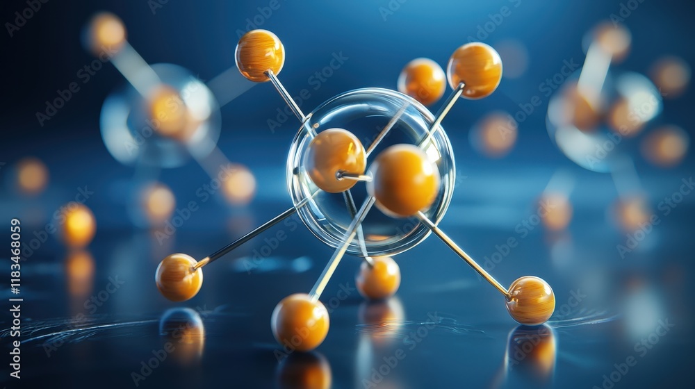 Poster visualize the concept of quantum tunneling at the atomic scale