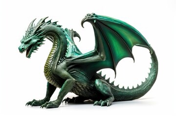 Obraz premium Green dragon animal white background representation.