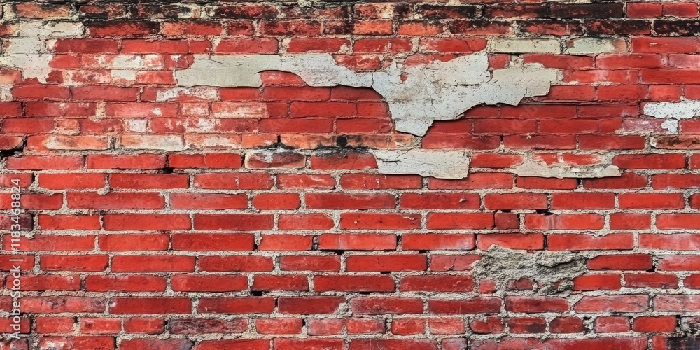 Aufkleber weathered red brick wall features prominent cracks that highlight the age of the building. this old 