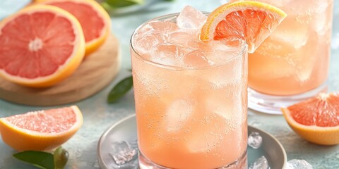 A refreshing image of pink grapefruit soda, showcasing the vibrant color and effervescence of pink grapefruit soda, perfect for capturing the essence of this delightful beverage.