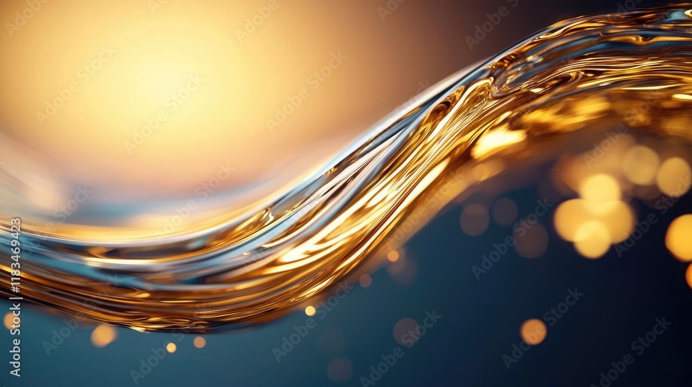Poster gold abstract background idea. abstract image of golden liquid swirling with light reflections and b