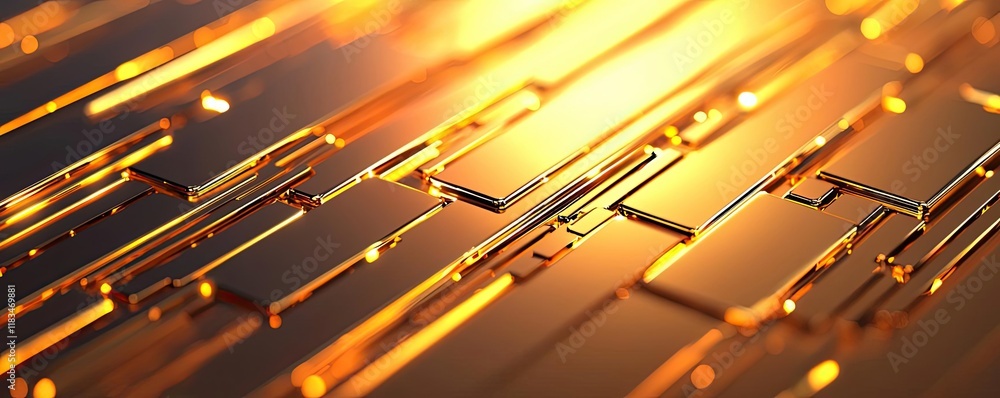 Poster gold abstract background idea. abstract digital art featuring golden lines and reflections, creating