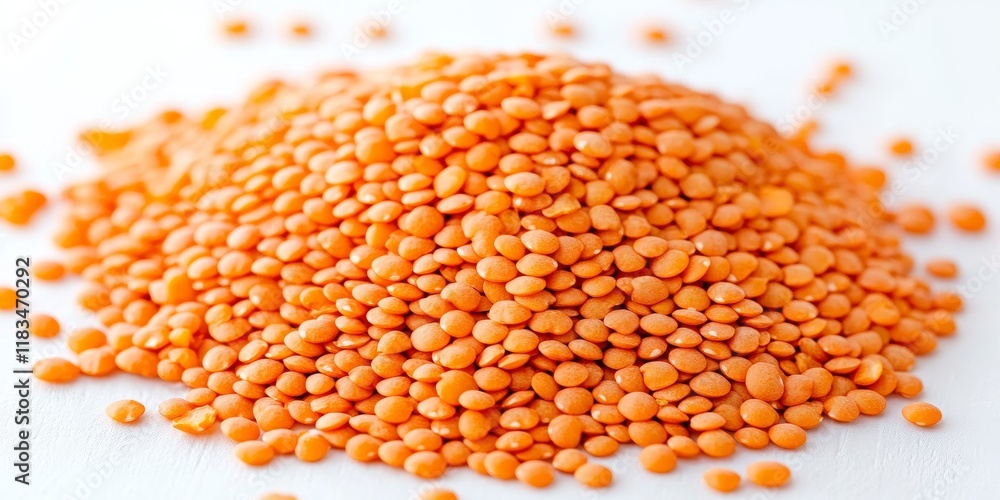 Poster red lentils displayed beautifully against a white background, framing the vibrant color and texture 