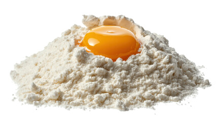 A simple and clear name for the image could be Flour and eggs for baking on white surface