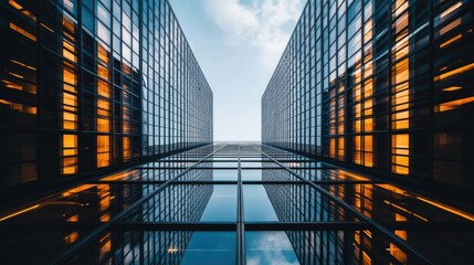 Business-focused exterior shot of a modern office building with sleek design and contemporary architectural elements.