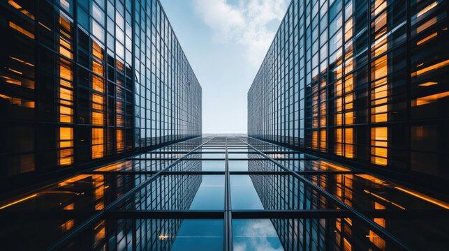 Business-focused exterior shot of a modern office building with sleek design and contemporary architectural elements.