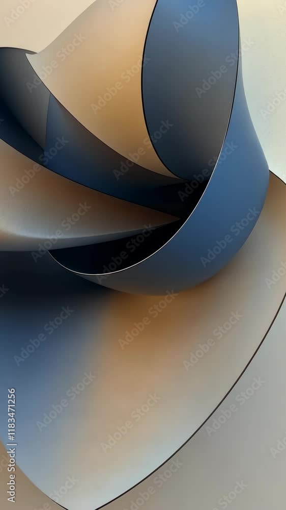 Poster swirling blue and beige forms create a dynamic composition in a modern abstract design