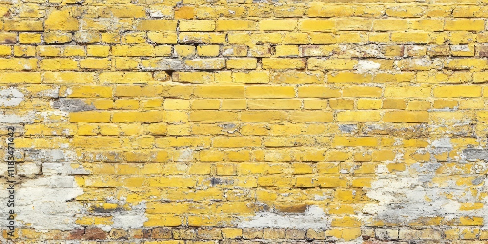 Aufkleber worn, weathered, and dirty yellow brick wall background creates a textured and rustic appearance, pe