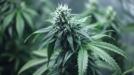 Cannabis plant with buds and leaves, isolated on a white background. PNG transparent.