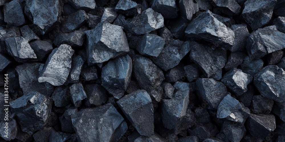 Aufkleber Large pieces of black coal arranged in a pile create a striking background. The texture of the black coal adds depth and character to the visual, making it an impactful image of black coal.