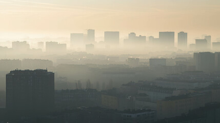 Obraz premium City Skyline Covered in Thick Smog with Minimal Visibility at Dawn