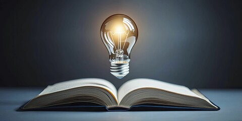 Illuminated Book with Light Bulb on Top Casting Glowing Light