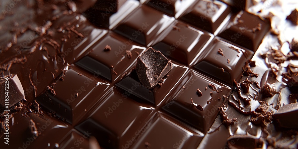 Poster close up of a chocolate bar s background, highlighting its rich texture and delectable appearance, p