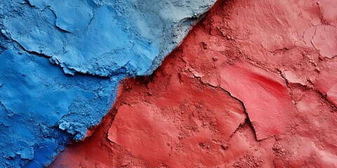Naklejka premium Vibrant red and blue colored clay soil creates a striking contrast, showcasing the unique characteristics of colored clay soil in various artistic and natural applications.