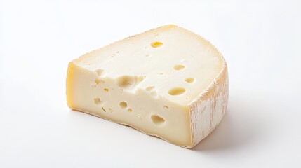 Isolated piece of Emmentaler cheese displayed on a clean white background, showcasing the distinctive characteristics of Emmentaler cheese in a visually appealing manner.