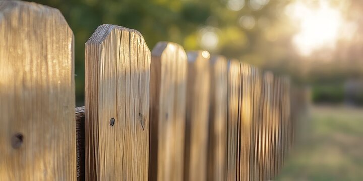 Wooden fence detail with a softly blurred background, showcasing the natural textures and elements of the wooden fence, perfect for highlighting the rustic charm of a wooden fence setting.