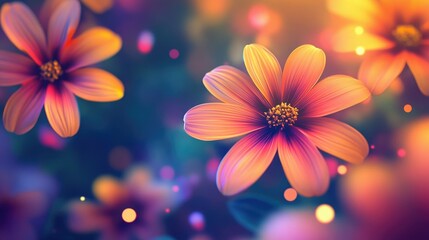 Colorful floral frame with holographic highlights and a vibrant yellow center, ideal for promotional designs or mockup concepts.