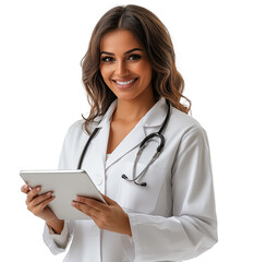 Female Latin doctor holding a tablet