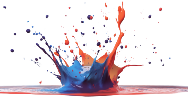 Colorful paint and ink splashes on a white background creating a vibrant, artistic texture