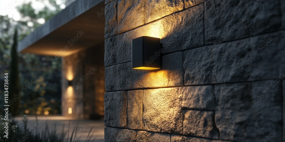Leinwandbilder nighttime illuminated wall lamp creating a warm ambiance. this illuminated wall lamp enhances the ev