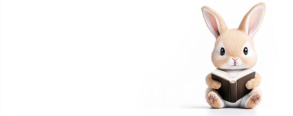 Obraz premium A charming rabbit figurine sitting and reading a book, perfect for children's themes and educational content.