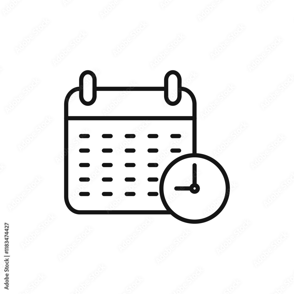 Poster calendar clock icon isolated flat vector in outline