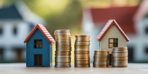 Finance and money concepts illustrated through a stack of coins, representing property fund ideas in the real estate business. This visual highlights the connection between finance and property.