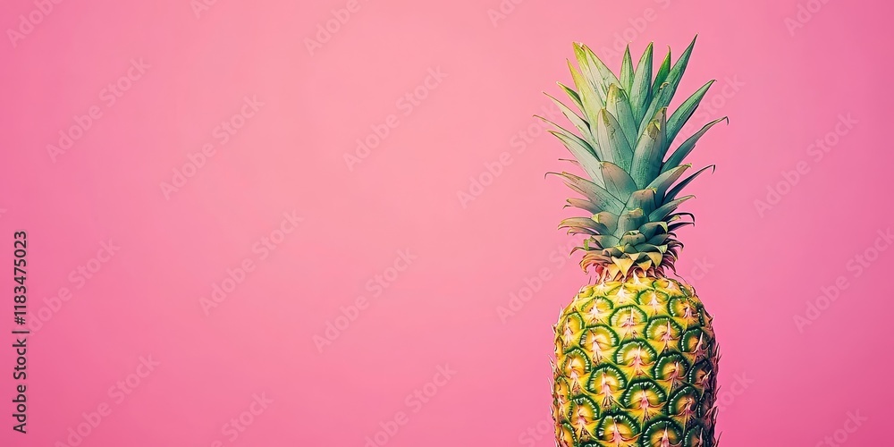 Poster single pineapple featured against a vibrant solid color background, highlighting the unique textures