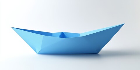 Isolated blue paper boat on a white background, featuring a clear clipping path, perfect for showcasing creativity and simplicity in design. Explore the charm of the blue paper boat.
