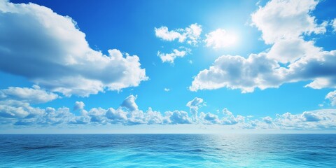Fototapeta premium Vibrant blue sky meets serene blue sea, creating a breathtaking backdrop. The stunning blue ocean enhances the scene, showcasing the beauty of the blue sky and blue sea in harmony.