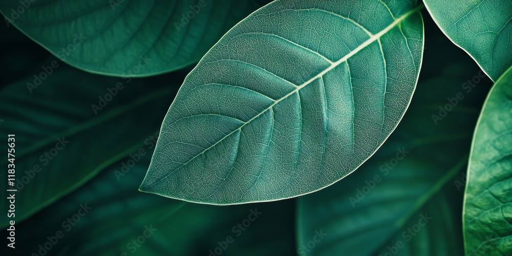 Poster macro close up showcasing a green leaf background texture, emphasizing the beauty of nature ecology.