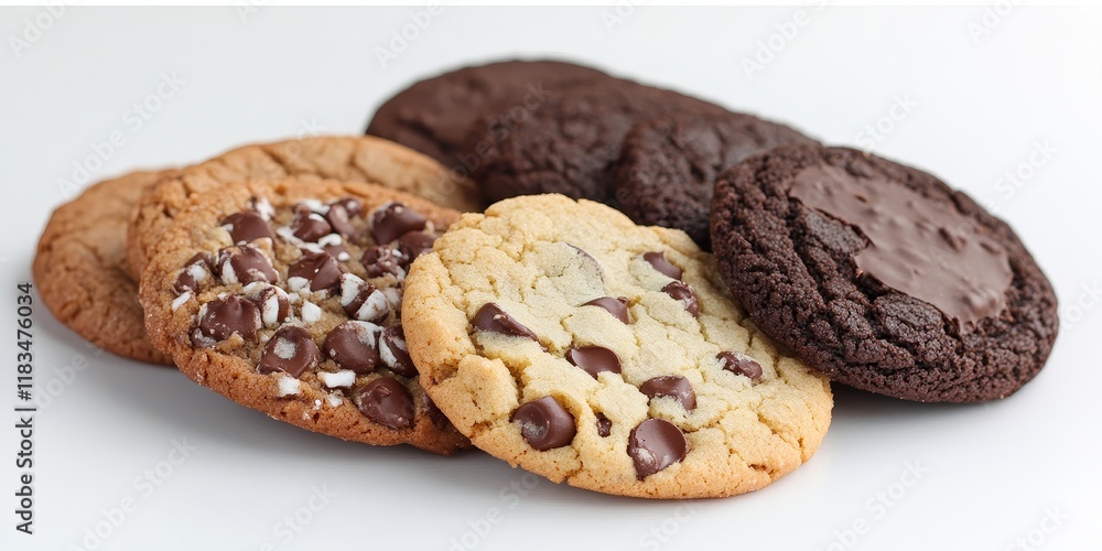 Poster scrumptious cookies displayed on a clean white background, showcasing the irresistible appeal of the