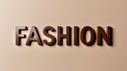 Obraz premium Brown inscription, word, text Fashion 3D on a light background, creative art fashion, mocha mousse trend 2025
