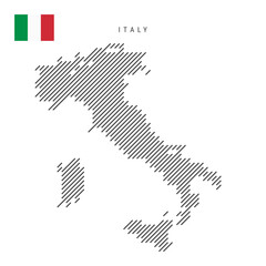 Italy map from pattern of black slanted parallel lines. Italian map with gray diagonal lines. Silhouette of a country made of oblique hatching. Vector illustration isolated on white.