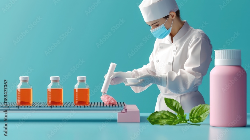 Poster scientist using pipette in laboratory setting