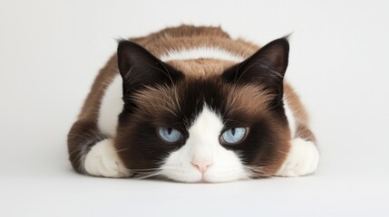 Playful cat posing indoor studio pet photography minimalist background close-up feline expression