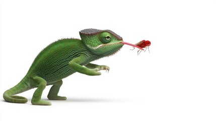 Fototapeta premium Chameleon hunting insects nature scene 3d animation white background creative viewpoint wildlife concept