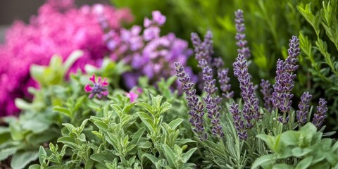 Fototapeta premium Aromatic plants cultivated in personal gardens showcase the beauty of organic gardening while enhancing outdoor spaces with delightful fragrances. Discover the charm of aromatic plants in gardens.