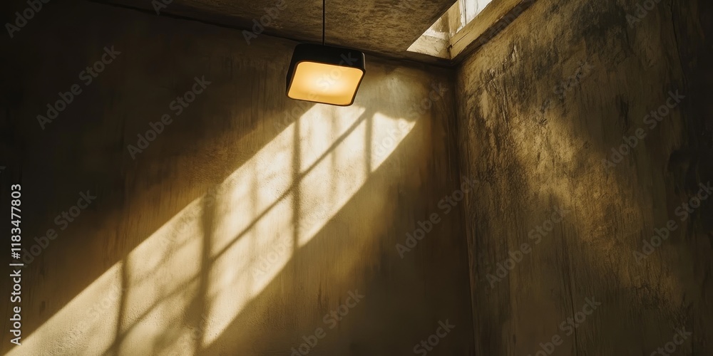 Aufkleber a ceiling light is illuminating the space, creating shadows that are cast onto the wall, showcasing 