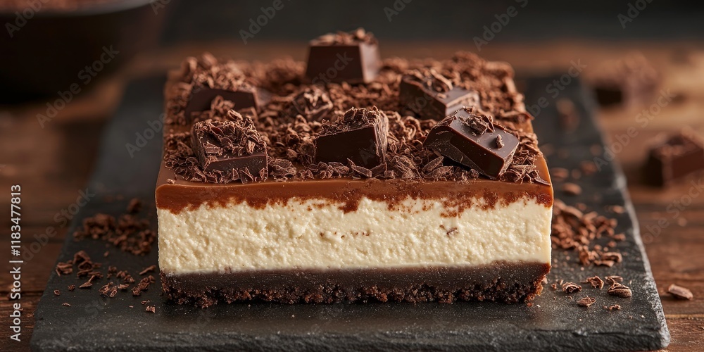 Aufkleber indulge in a decadent cheesecake slice featuring a rich layer of melted and crushed chocolate, perfe