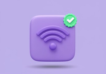 3D rounded square WIFI icon with a small green circular badge with a white checkmark