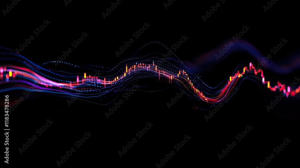 Aufkleber dynamic 3d-rendered stock market chart with vibrant candlestick patterns and glowing highlights on a