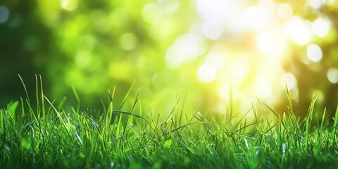 Vibrant bright green grass background offers a serene and refreshing setting, perfect for various creative projects showcasing the beauty of bright green grass in nature.