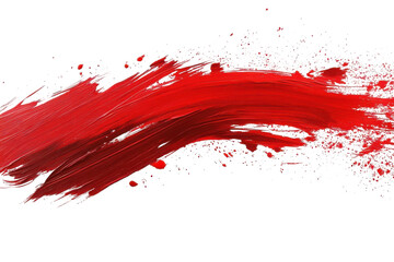 Red paint stroke with splatters demonstrating artistic creativity and expression in an abstract...