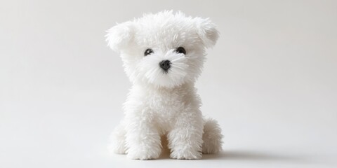 Close up of a white, dog shaped stuffed toy featuring soft fur, isolated on a white background for a clear view of its adorable design and texture, perfect for pet lovers or children s gifts.