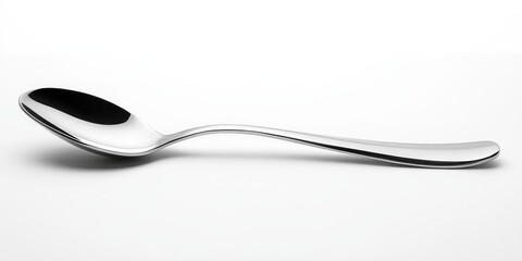 Stainless steel spoon with a sleek design, isolated on a white background, showcasing the shiny surface and smooth curves of the stainless steel spoon, perfect for various culinary uses.