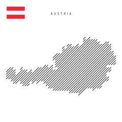 Austria map from pattern of black slanted parallel lines. Austrian map with gray diagonal lines. Silhouette of a country made of oblique hatching. Vector illustration isolated on white.