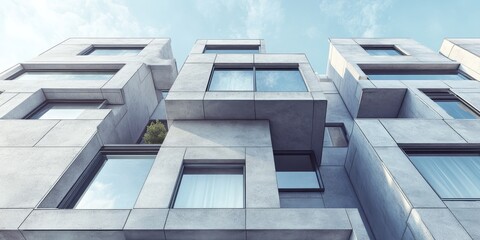 Obraz premium Sculptural facade showcasing a residential building adorned with projecting bay windows. This modern architecture exemplifies unique elements of architecture that enhance its aesthetic appeal.