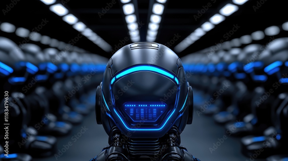 Aufkleber futuristic robotics showcase technology lab digital art sci-fi environment close-up view innovation 