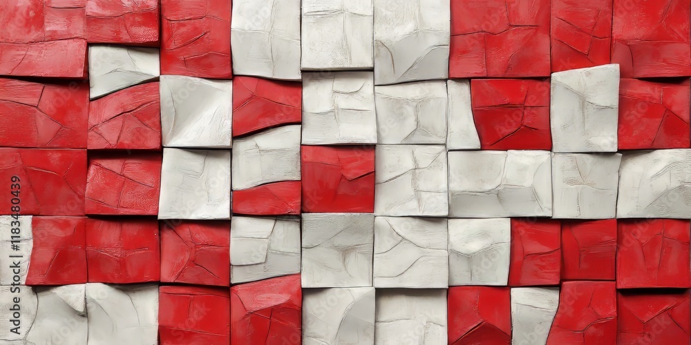 Aufkleber Vibrant red and white wall texture creates a stunning visual effect, showcasing the intricate patterns and interplay of colors in this captivating wall texture design. Explore the beauty of wall